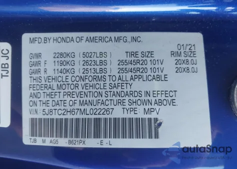 2021 Acura Rdx A-Spec Package z USA, uszkodzony, nr VIN 5J8TC2H67ML022267